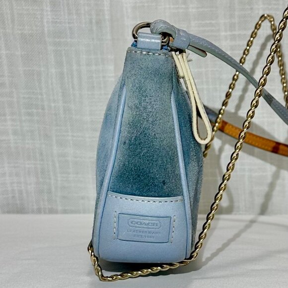 Coach Vintage Baby Blue Suede Leather Heart Stitched Demi Y2K Purse RARE 6732 - Picture 7 of 16